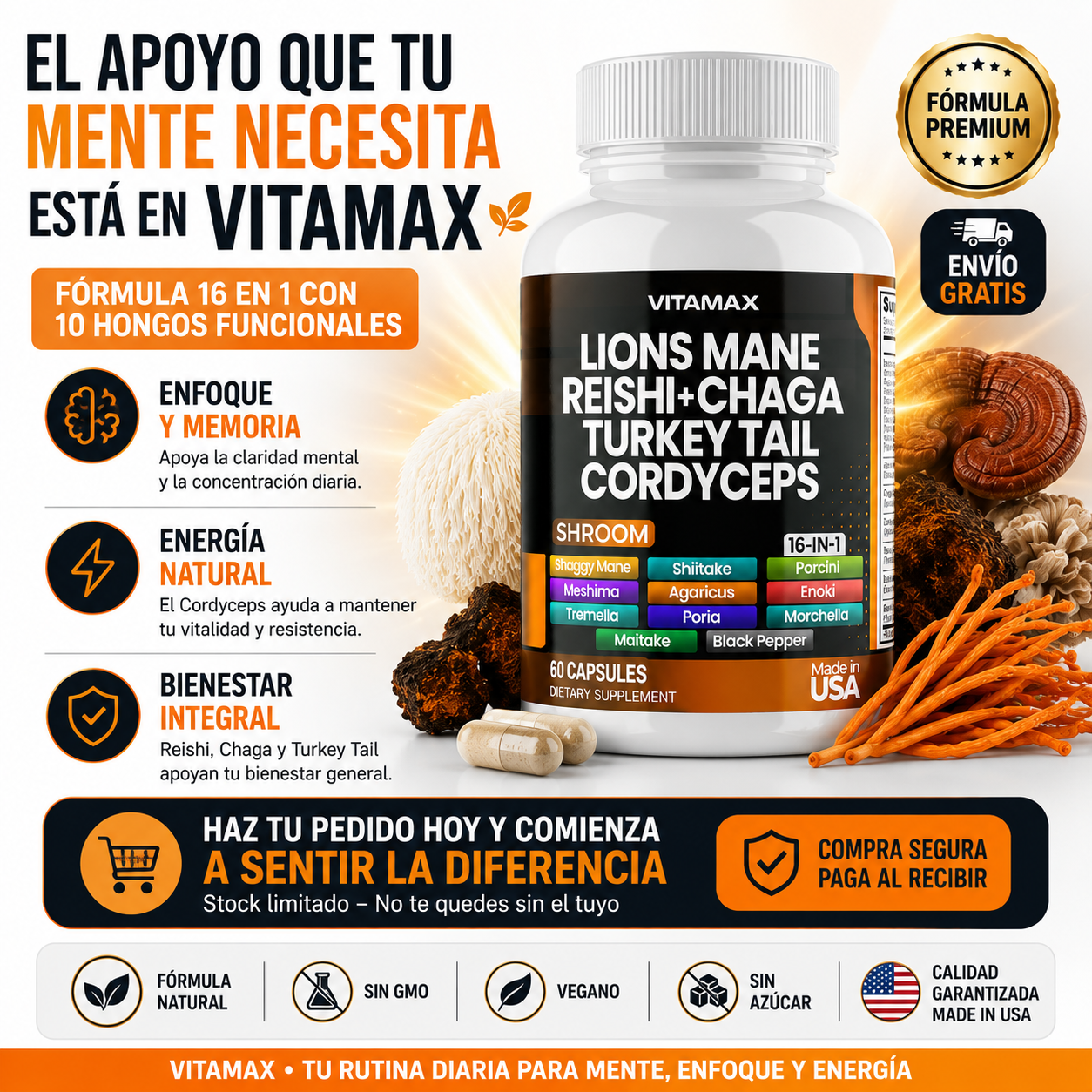 Vitamax® Complejo 10 Hongos 🍄🧠 | Memoria, Enfoque y Energía Natural ⚡ ENVÍO GRATIS