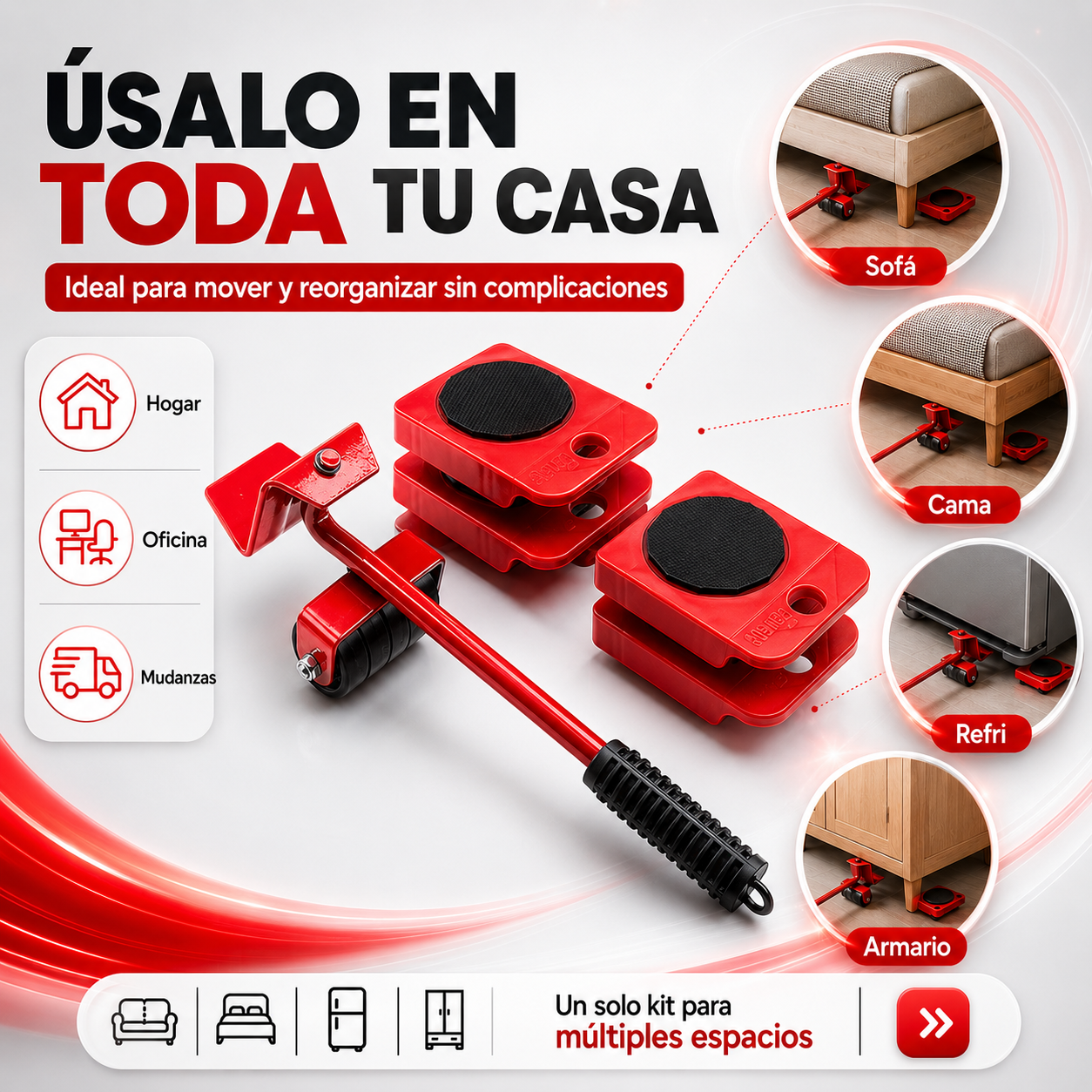 KIT ELEVADOR DE MUEBLES 360° - MUEVE COSAS PESADAS SIN ESFUERZO 😱🔥 ENVÍO GRATIS