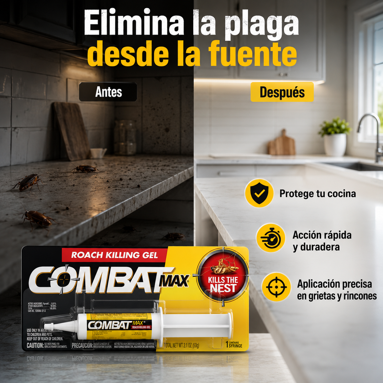 GEL MATA CUCARACHAS EN JERINGA - USO INTERIOR/EXTERIOR 🪳⚡ ENVÍO GRATIS