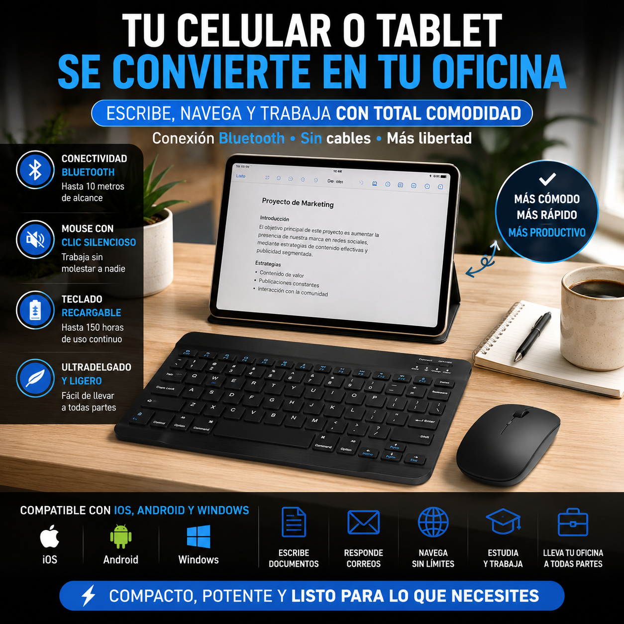 COMBO MINI TECLADO + MOUSE BLUETOOTH PRO – ¡TRABAJA DONDE QUIERAS! ⌨️🖱️⚡ OFERTA ESPECIAL