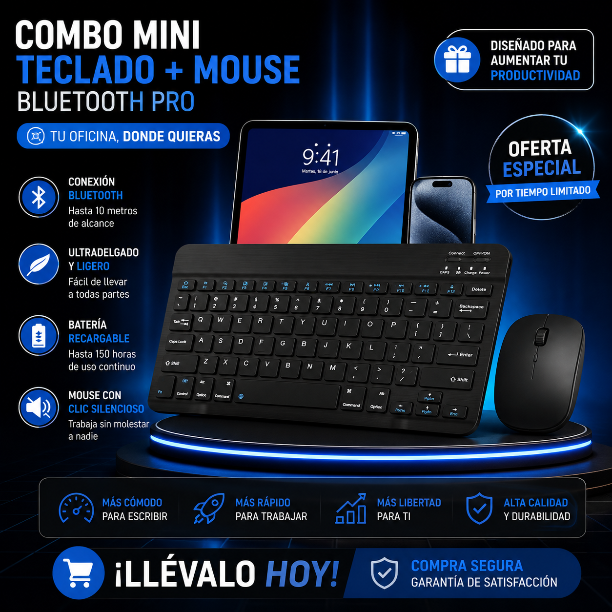 COMBO MINI TECLADO + MOUSE BLUETOOTH PRO – ¡TRABAJA DONDE QUIERAS! ⌨️🖱️⚡ OFERTA ESPECIAL