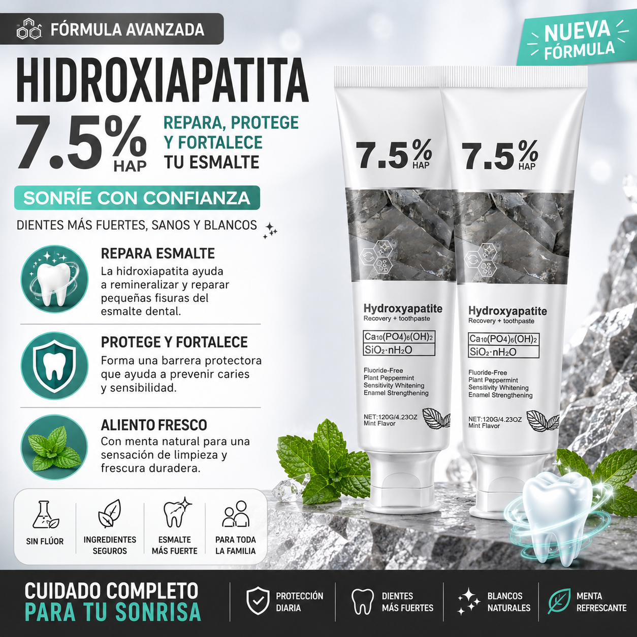 HYDROREPAIR 7.5% – PASTA DENTAL PARA SENSIBILIDAD, ESMALTE Y SONRISA MÁS BLANCA 🦷✨