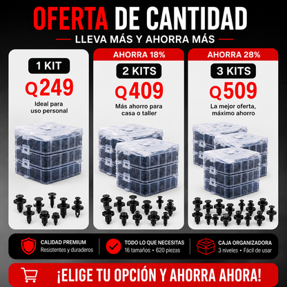 KIT 620 CLIPS PARA AUTO - REPARA BUMPERS, LODERAS Y TAPICERÍA 🚗⚡ ENVÍO GRATIS