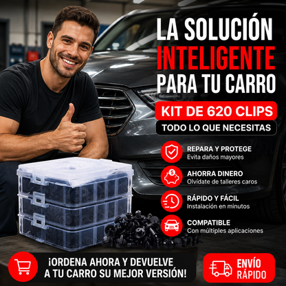 KIT 620 CLIPS PARA AUTO - REPARA BUMPERS, LODERAS Y TAPICERÍA 🚗⚡ ENVÍO GRATIS