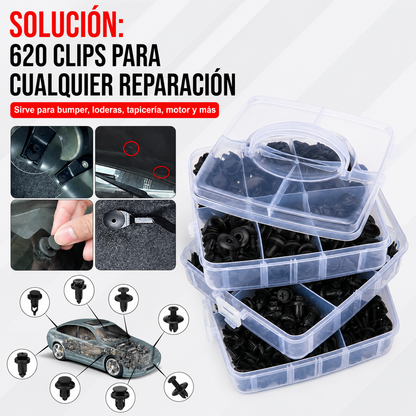 KIT 620 CLIPS PARA AUTO - REPARA BUMPERS, LODERAS Y TAPICERÍA 🚗⚡ ENVÍO GRATIS