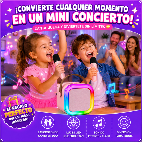 MINI KARAOKE KIDS PARTY™ CON 2 MICRÓFONOS - DIVERSIÓN EN CASA 🎤✨ ENVÍO GRATIS ⚡