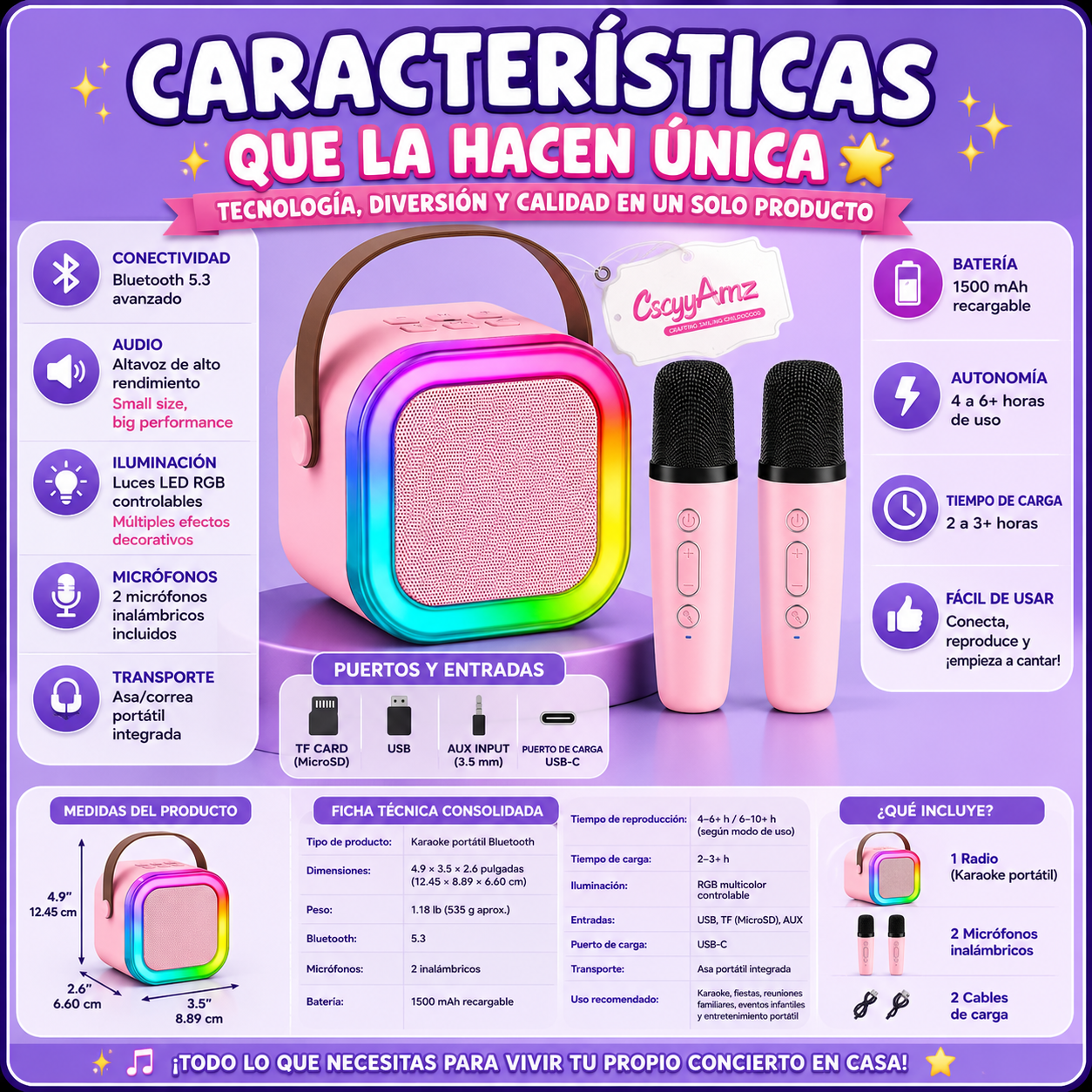 MINI KARAOKE KIDS PARTY™ CON 2 MICRÓFONOS - DIVERSIÓN EN CASA 🎤✨ ENVÍO GRATIS ⚡