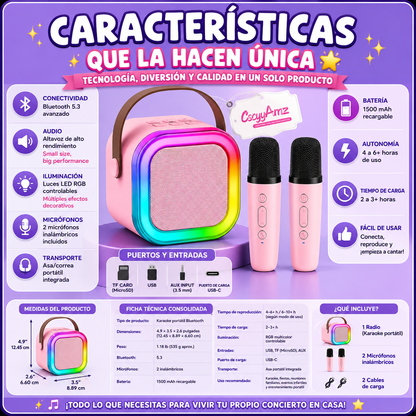 MINI KARAOKE KIDS PARTY™ CON 2 MICRÓFONOS - DIVERSIÓN EN CASA 🎤✨ ENVÍO GRATIS ⚡