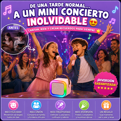 MINI KARAOKE KIDS PARTY™ CON 2 MICRÓFONOS - DIVERSIÓN EN CASA 🎤✨ ENVÍO GRATIS ⚡