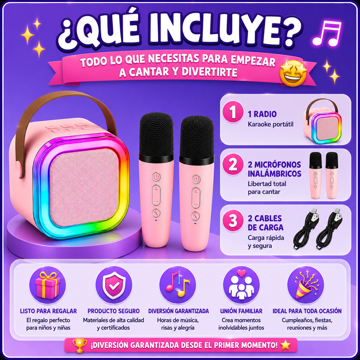 MINI KARAOKE KIDS PARTY™ CON 2 MICRÓFONOS - DIVERSIÓN EN CASA 🎤✨ ENVÍO GRATIS ⚡