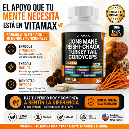 Vitamax® Complejo 10 Hongos 🍄🧠 | Memoria, Enfoque y Energía Natural ⚡ ENVÍO GRATIS