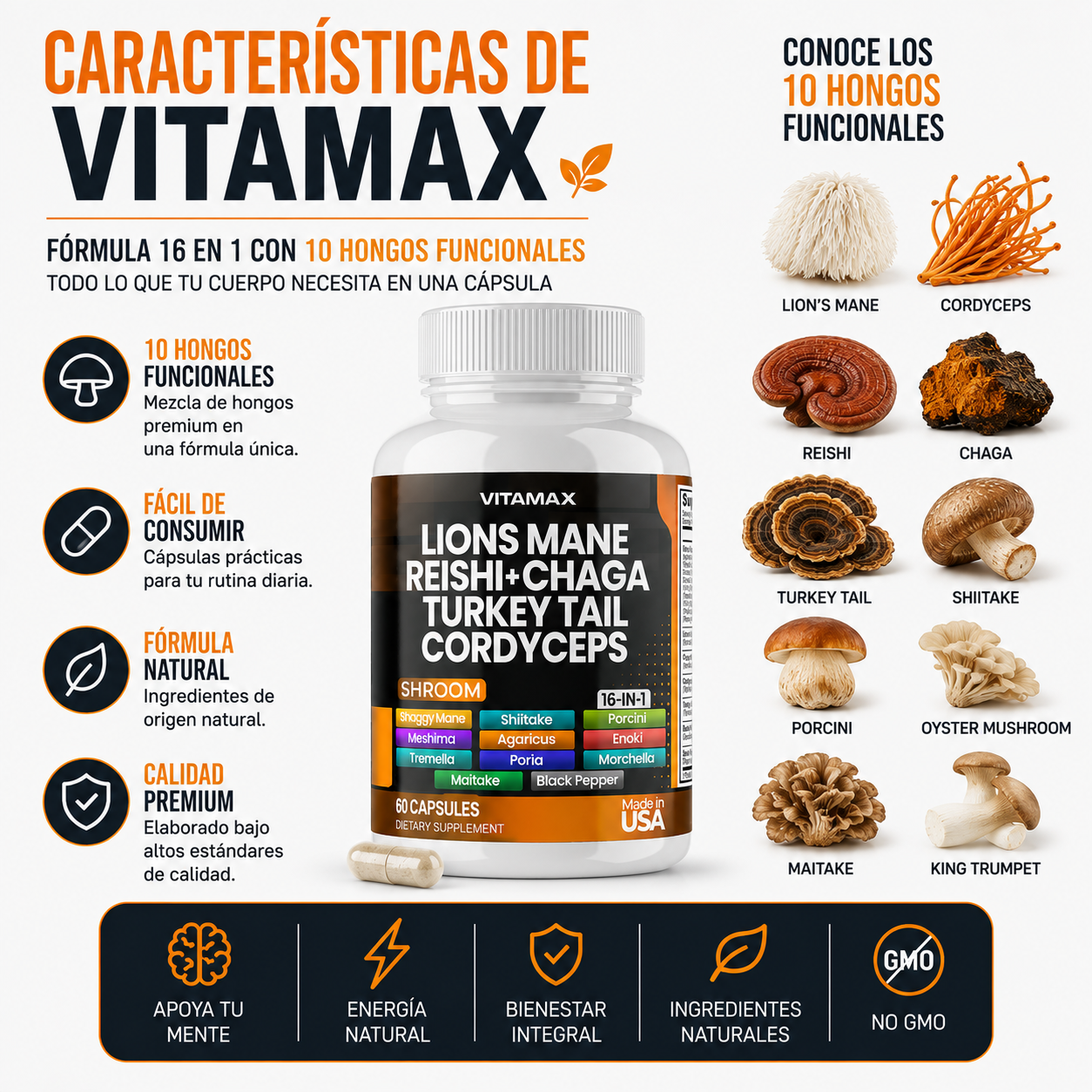 Vitamax® Complejo 10 Hongos 🍄🧠 | Memoria, Enfoque y Energía Natural ⚡ ENVÍO GRATIS
