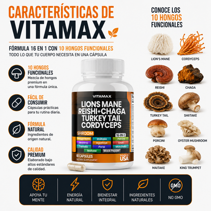 Vitamax® Complejo 10 Hongos 🍄🧠 | Memoria, Enfoque y Energía Natural ⚡ ENVÍO GRATIS