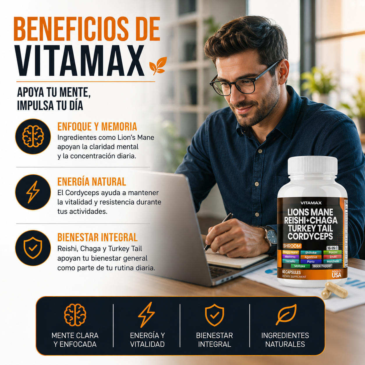 Vitamax® Complejo 10 Hongos 🍄🧠 | Memoria, Enfoque y Energía Natural ⚡ ENVÍO GRATIS