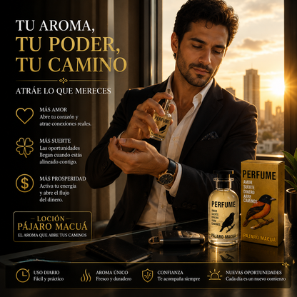 ✨ LOCIÓN PÁJARO MACUÁ – Amor, Suerte y Fortuna 🍀❤️ | Abre Caminos con Envío Gratis 🚚