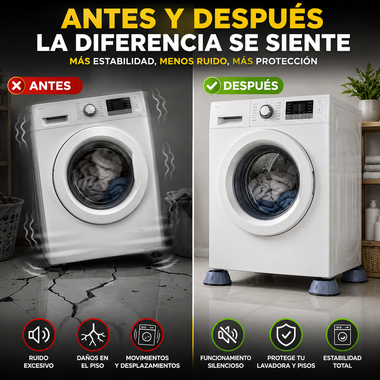 SOPORTES ANTIVIBRACIÓN PREMIUM PARA LAVADORA 🌀💥 PROTEGE TU HOGAR Y AHORRA EN REPARACIONES ⚡🚿