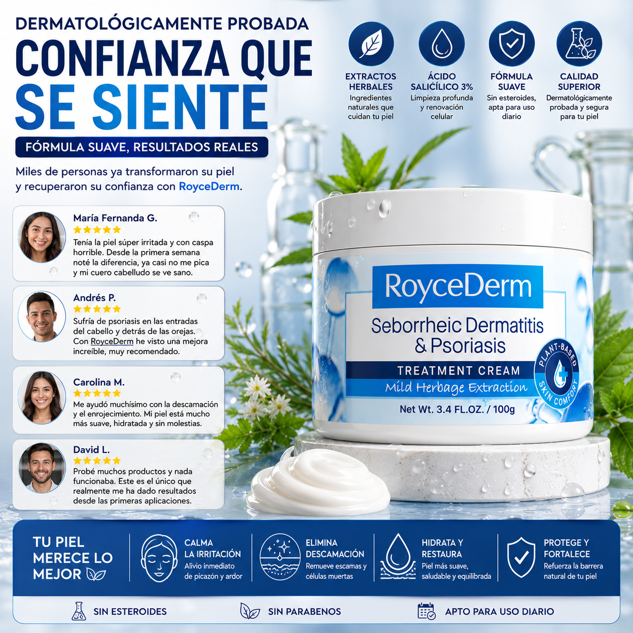 ROYCEDERM® SCALP RELIEF 100ML – ALIVIO PARA PICAZÓN Y CASPA