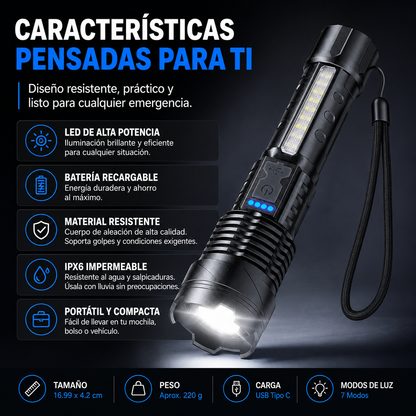LINTERNA MULTIFUNCIONAL RECARGABLE ⚡🔦 | ILUMINA, CARGA Y PROTÉGETE EN CUALQUIER APAGÓN 🚨