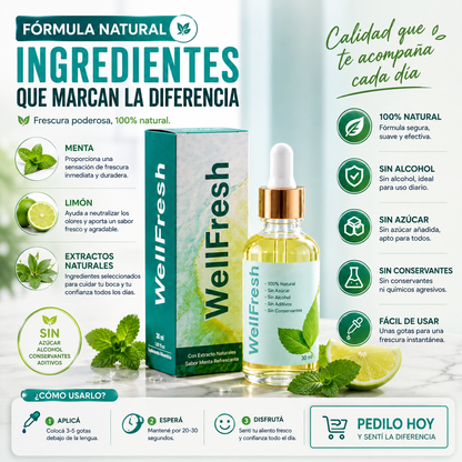 WELLFRESH™ CUIDADO BUCAL 30 ML – ALIENTO FRESCO INMEDIATO + OFERTA ESPECIAL 🌿✨
