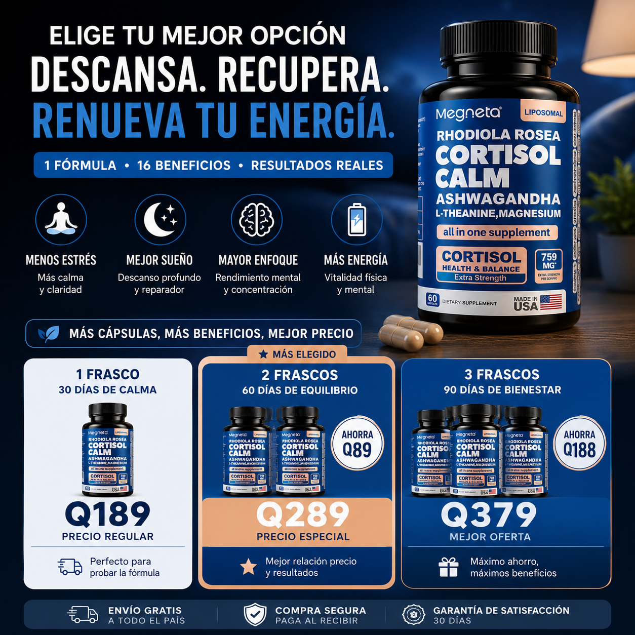 MEGNETA CORTISOL CALM 16 EN 1 X60 — CALMA, ENFOQUE Y DESCANSO  😌🌙⚡