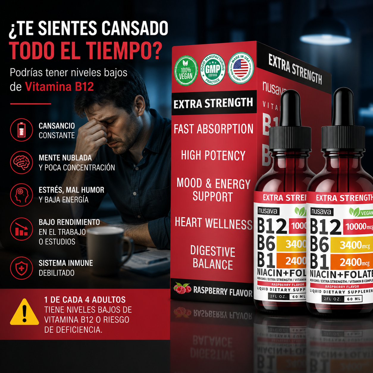 COMPLEJO B12 LÍQUIDO X2 NUSAVANA – ENERGÍA, ENFOQUE Y BIENESTAR DIARIO ⚡🧠🔥