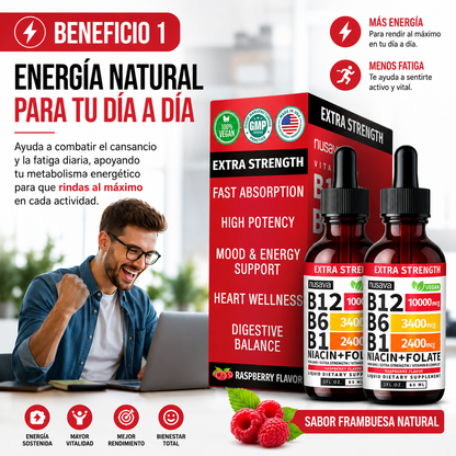 COMPLEJO B12 LÍQUIDO X2 NUSAVANA – ENERGÍA, ENFOQUE Y BIENESTAR DIARIO ⚡🧠🔥