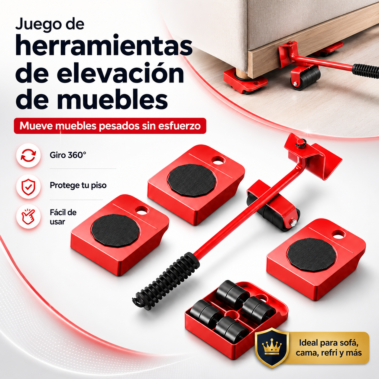 KIT ELEVADOR DE MUEBLES 360° - MUEVE COSAS PESADAS SIN ESFUERZO 😱🔥 ENVÍO GRATIS