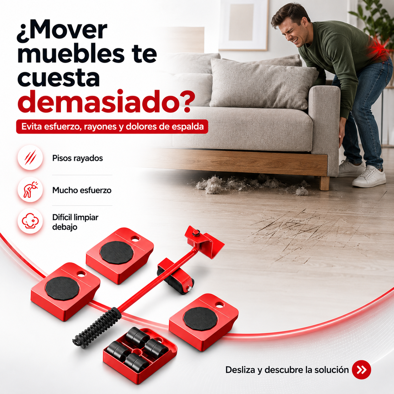 KIT ELEVADOR DE MUEBLES 360° - MUEVE COSAS PESADAS SIN ESFUERZO 😱🔥 ENVÍO GRATIS