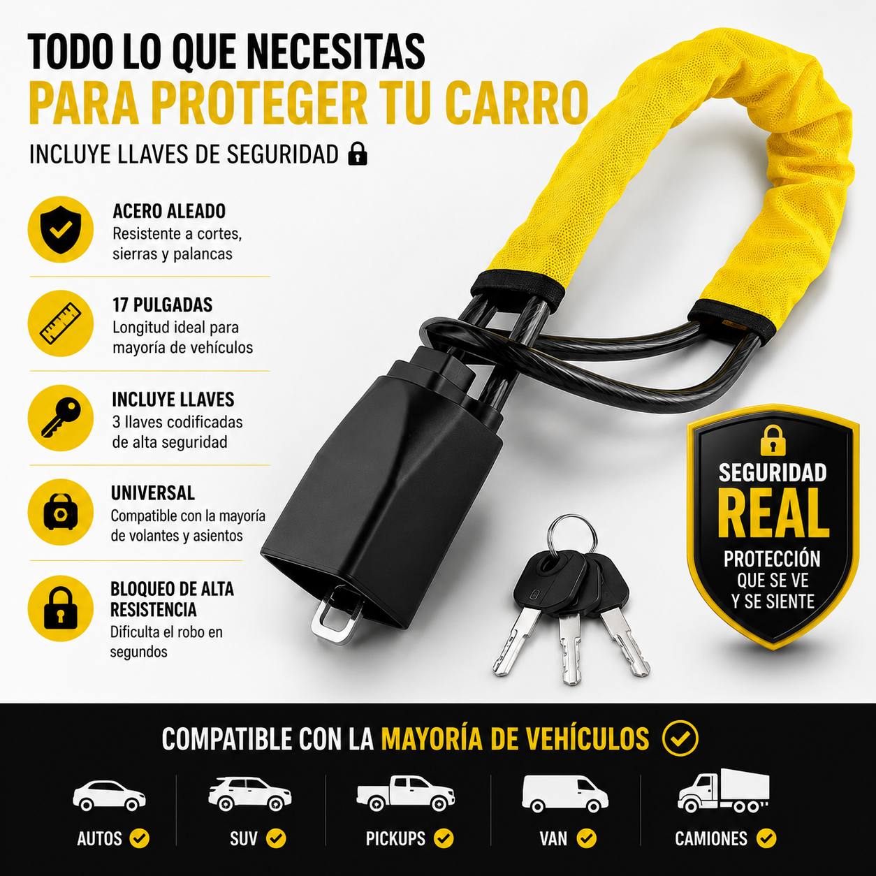 CINTURÓN ANTIRROBO UNIVERSAL 17” PARA VEHÍCULO x2 - ENVIO GRATIS 🚗🔒⚡