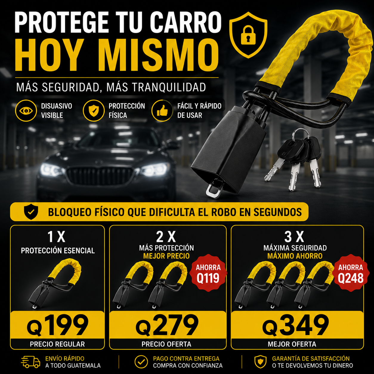 CINTURÓN ANTIRROBO UNIVERSAL 17” PARA VEHÍCULO x2 - ENVIO GRATIS 🚗🔒⚡