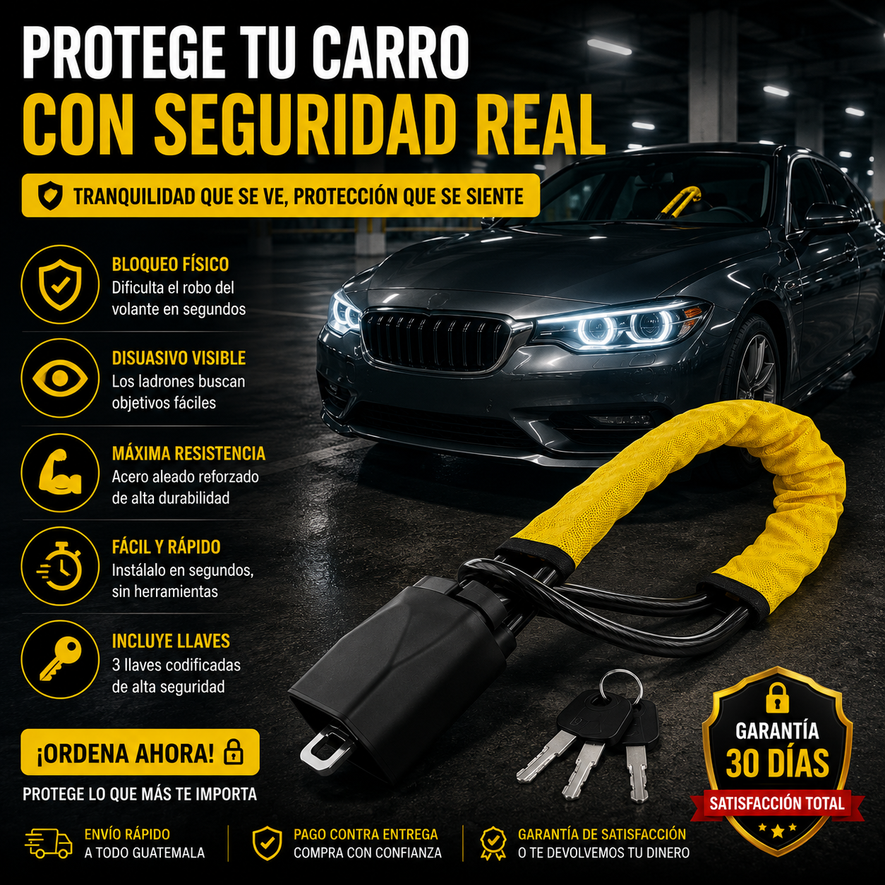 CINTURÓN ANTIRROBO UNIVERSAL 17” PARA VEHÍCULO x2 - ENVIO GRATIS 🚗🔒⚡