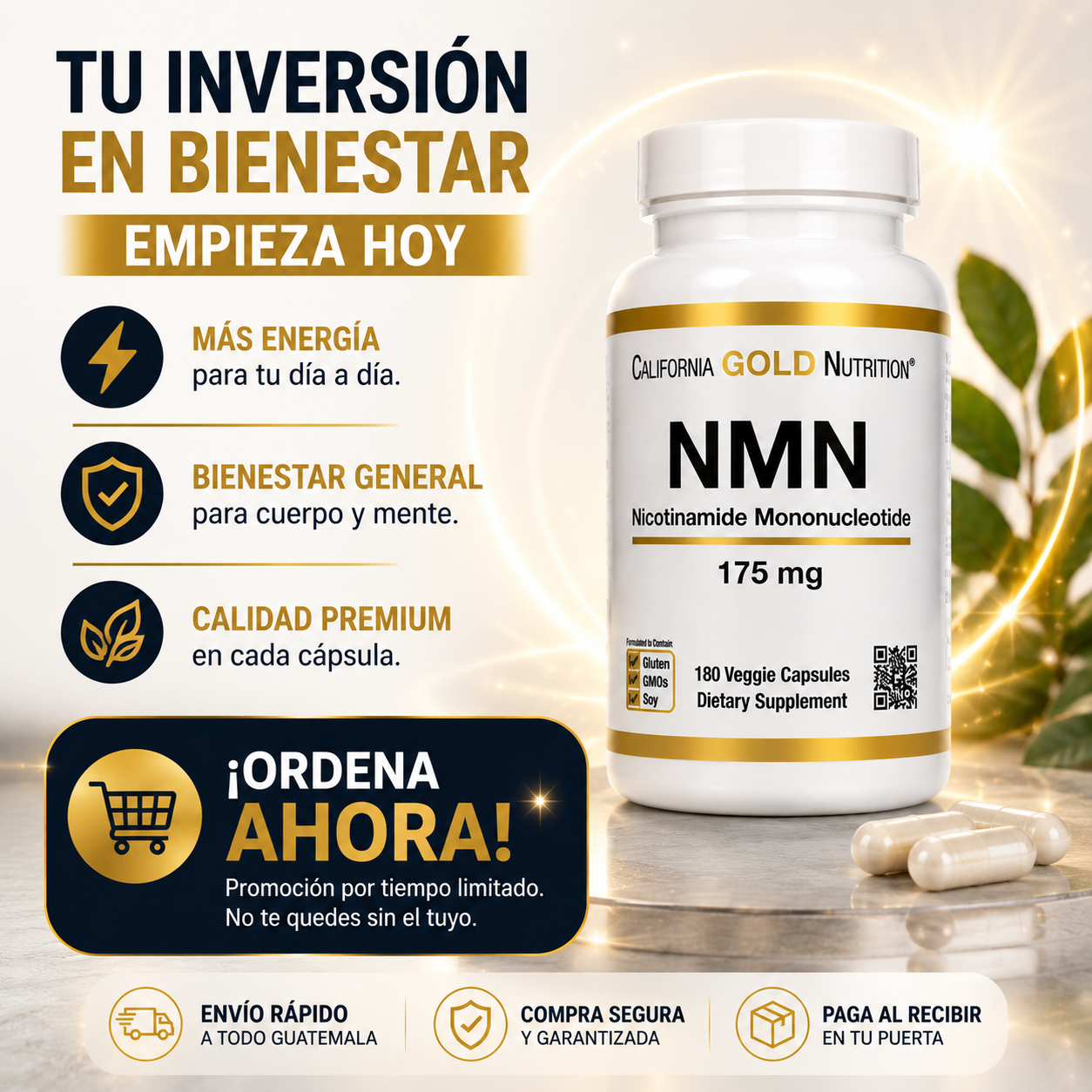 NMN Gold Nutrition® | Energía Celular Premium 60 Cápsulas ⚡✨ ¡Recupera tu Vitalidad con Envío Gratis!