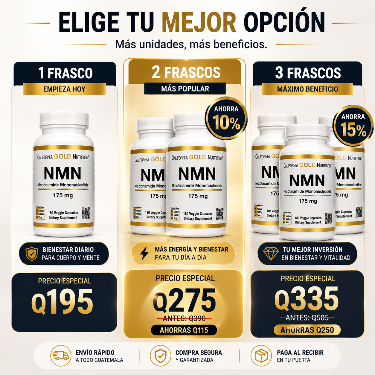 NMN Gold Nutrition® | Energía Celular Premium 60 Cápsulas ⚡✨ ¡Recupera tu Vitalidad con Envío Gratis!