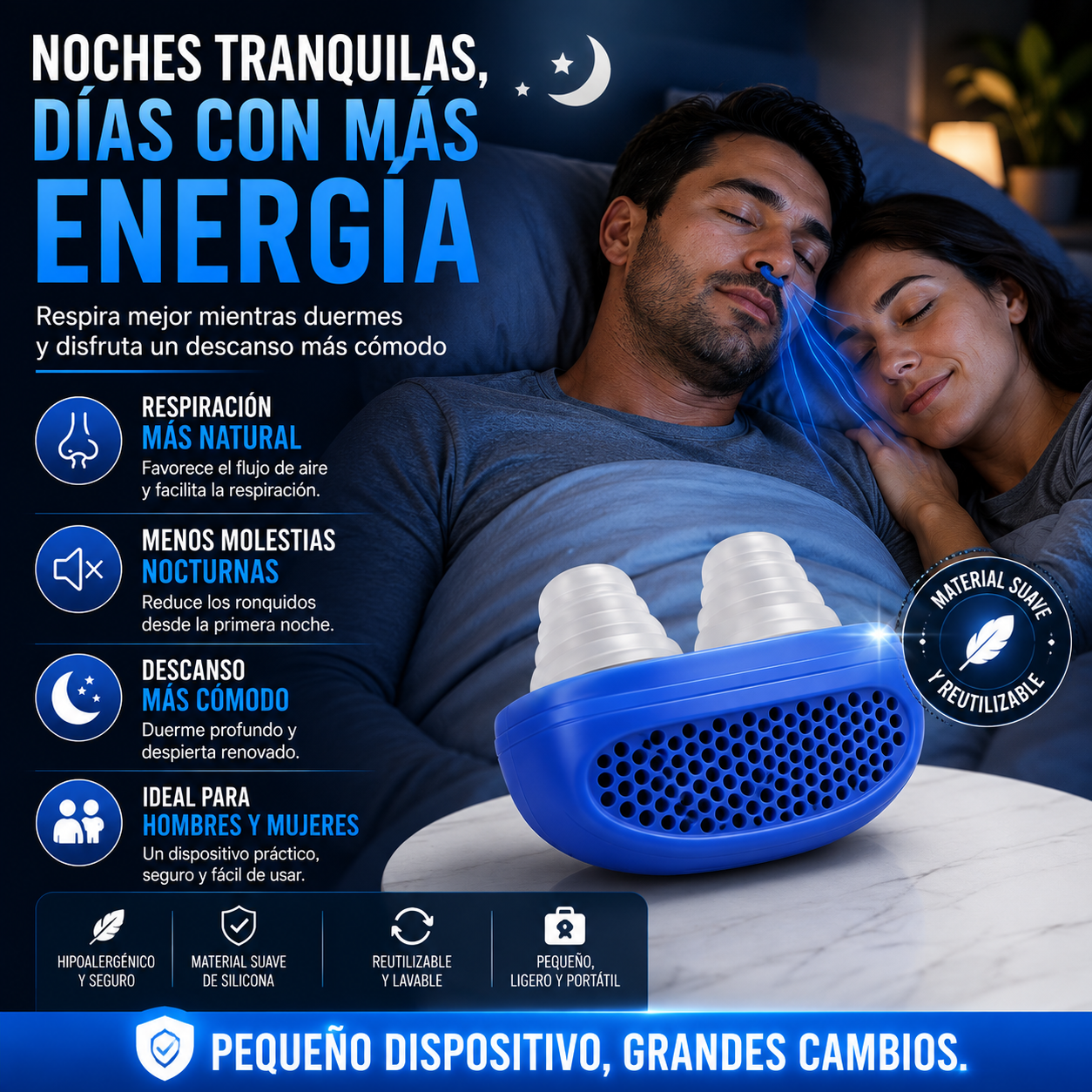 RESPIRA QUIET™ – DISPOSITIVO ANTI RONQUIDOS REUTILIZABLE 😴💙 NOCHES MÁS TRANQUILAS