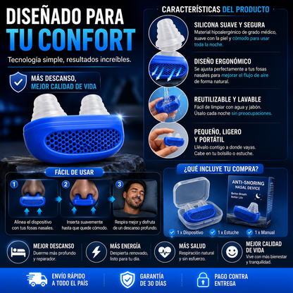 RESPIRA QUIET™ – DISPOSITIVO ANTI RONQUIDOS REUTILIZABLE 😴💙 NOCHES MÁS TRANQUILAS