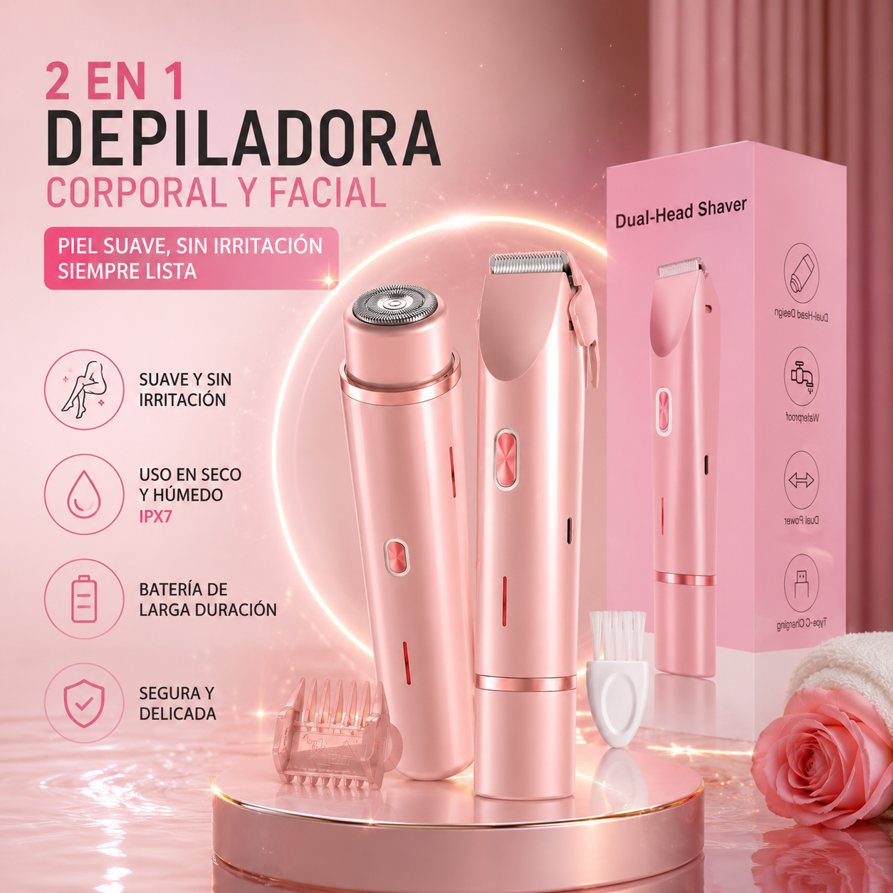 BODYSMOOTH™ DEPILADORA 2 EN 1 – PIEL SUAVE SIN EL DRAMA DE LA CUCHILLA ✨💗⚡