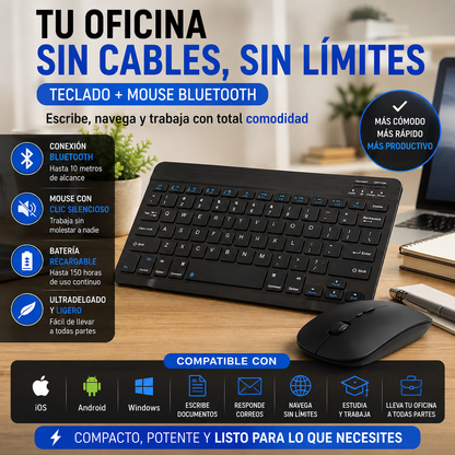 COMBO MINI TECLADO + MOUSE BLUETOOTH PRO – ¡TRABAJA DONDE QUIERAS! ⌨️🖱️⚡ OFERTA ESPECIAL