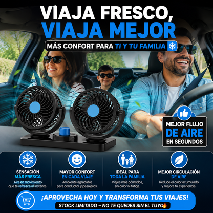 VENTIFLOW™ Doble Ventilador 360° Para Auto 🚗❄️ ¡Maneja Fresco y Cómodo Todo el Camino!