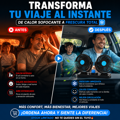 VENTIFLOW™ Doble Ventilador 360° Para Auto 🚗❄️ ¡Maneja Fresco y Cómodo Todo el Camino!