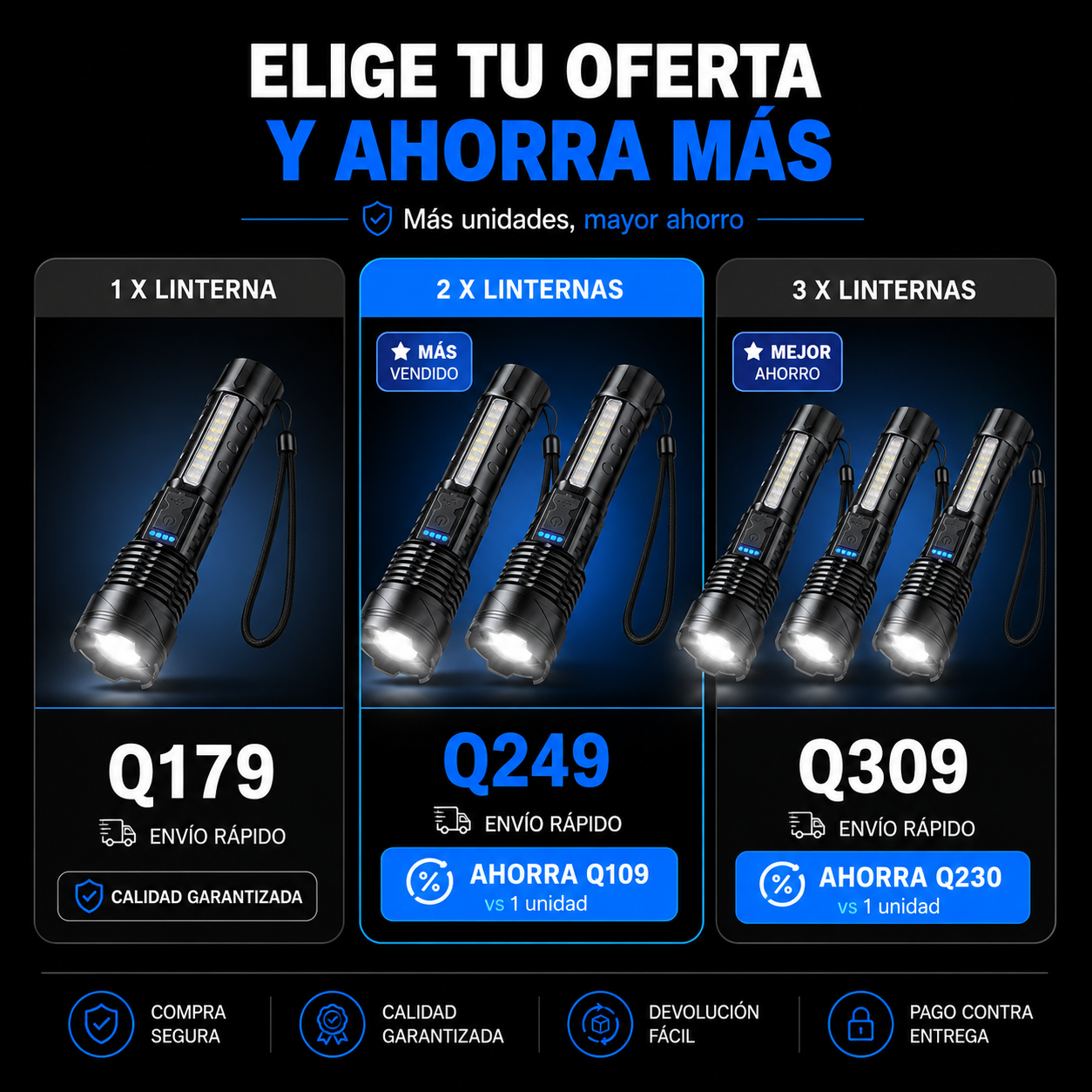 LINTERNA MULTIFUNCIONAL RECARGABLE ⚡🔦 | ILUMINA, CARGA Y PROTÉGETE EN CUALQUIER APAGÓN 🚨