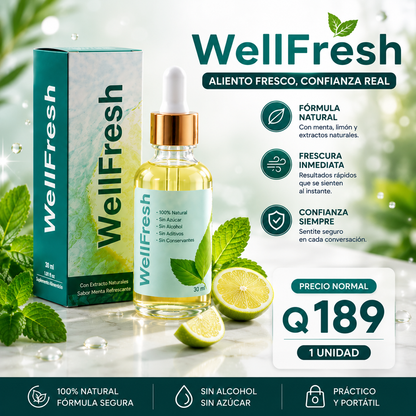 WELLFRESH™ CUIDADO BUCAL 30 ML – ALIENTO FRESCO INMEDIATO + OFERTA ESPECIAL 🌿✨