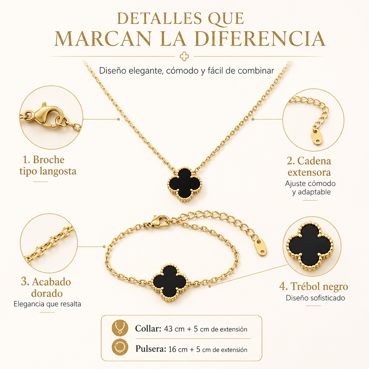 DÚO TRÉBOL LUMIÈRE – COLLAR + PULSERA, EL REGALO QUE ELLA RECORDARÁ ✨🎁