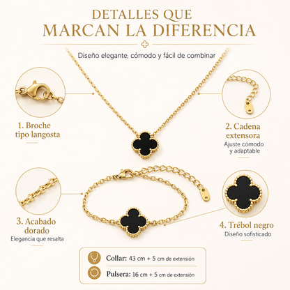 DÚO TRÉBOL LUMIÈRE – COLLAR + PULSERA, EL REGALO QUE ELLA RECORDARÁ ✨🎁