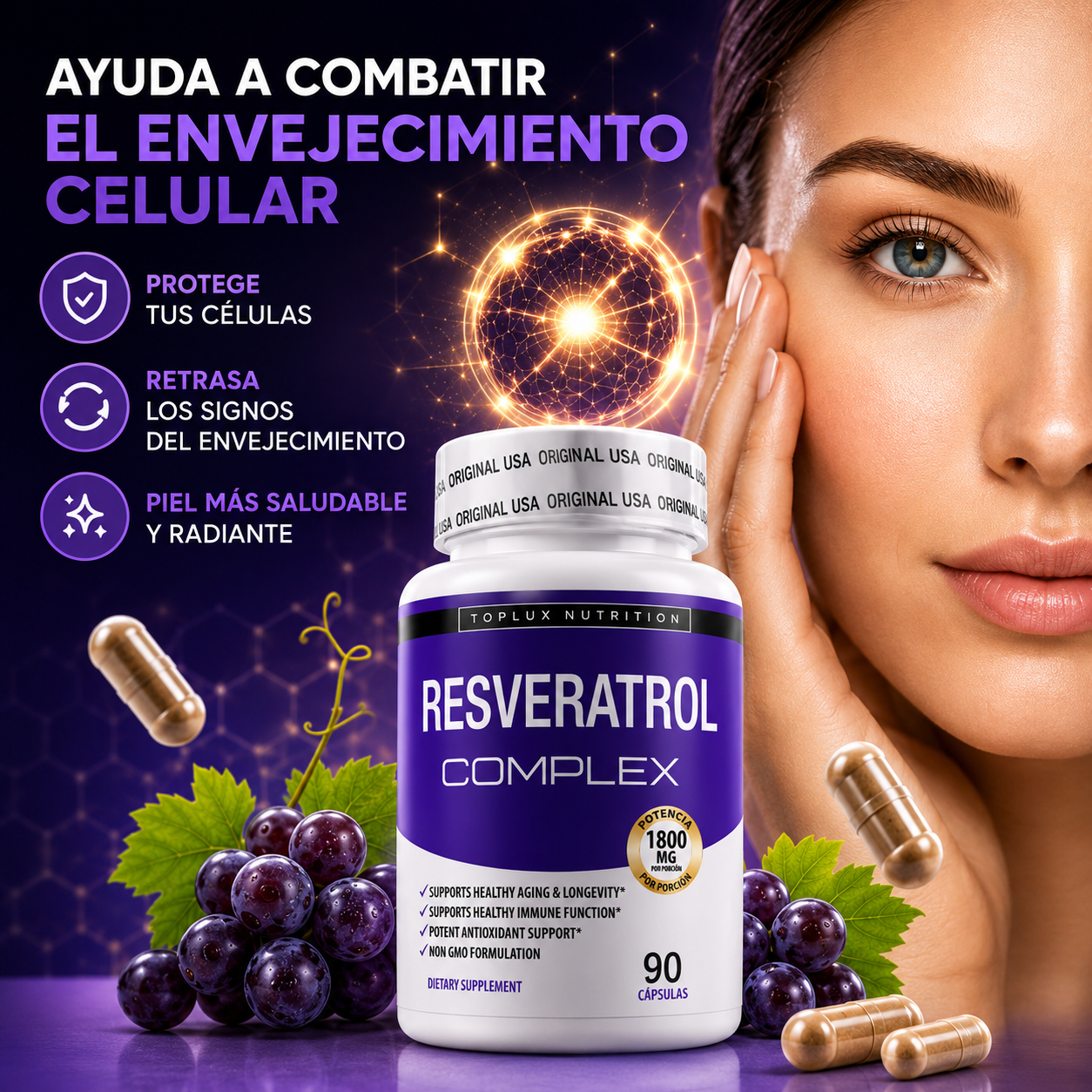 RESVERATROL COMPLEX X90 CÁPSULAS - ANTIOXIDANTE PREMIUM ✨🍇⚡