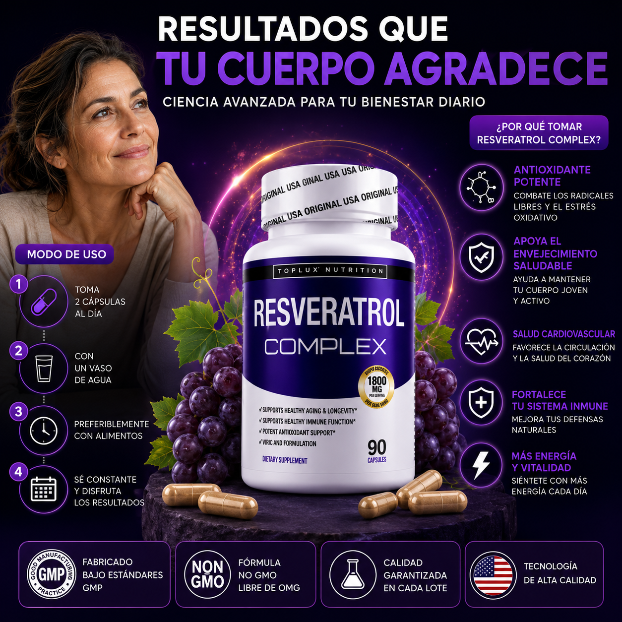 RESVERATROL COMPLEX X90 CÁPSULAS - ANTIOXIDANTE PREMIUM ✨🍇⚡
