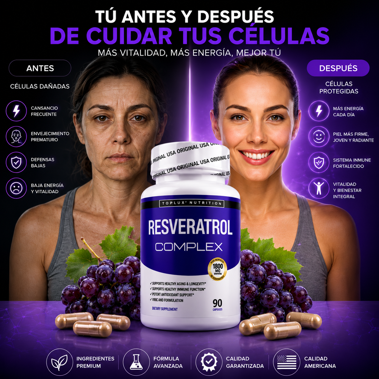 RESVERATROL COMPLEX X90 CÁPSULAS - ANTIOXIDANTE PREMIUM ✨🍇⚡