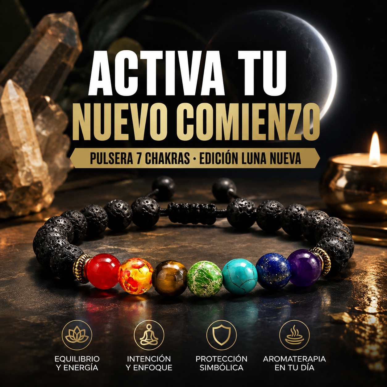 PULSERA ENERGÍA 7 CHAKRAS – EDICIÓN LUNA NUEVA 🌙✨ OFERTA DE NUEVO COMIENZO