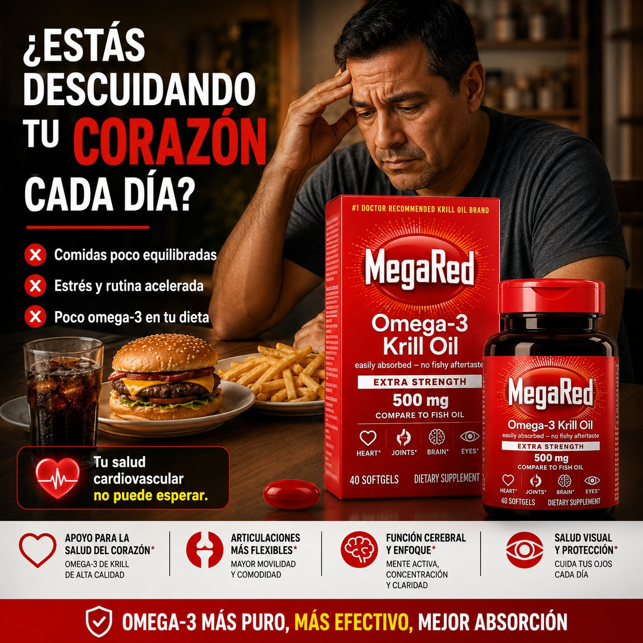 MEGARED OMEGA-3 DE KRILL 500 MG X40 – APOYO DIARIO PARA TU CORAZÓN ❤️⚡ OFERTA ESPECIAL