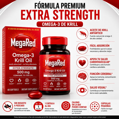MEGARED OMEGA-3 DE KRILL 500 MG X40 – APOYO DIARIO PARA TU CORAZÓN ❤️⚡ OFERTA ESPECIAL