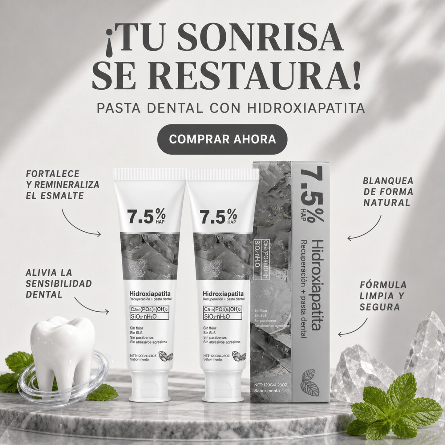 HYDROREPAIR 7.5% – PASTA DENTAL PARA SENSIBILIDAD, ESMALTE Y SONRISA MÁS BLANCA 🦷✨